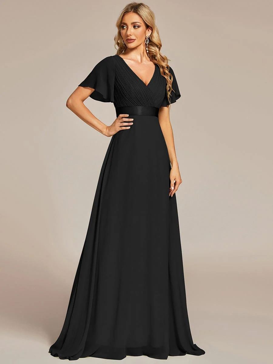 ever MONICA|Long Empire Waist Bridesmaid Dress with Short Flutter Sleeves - Image 68