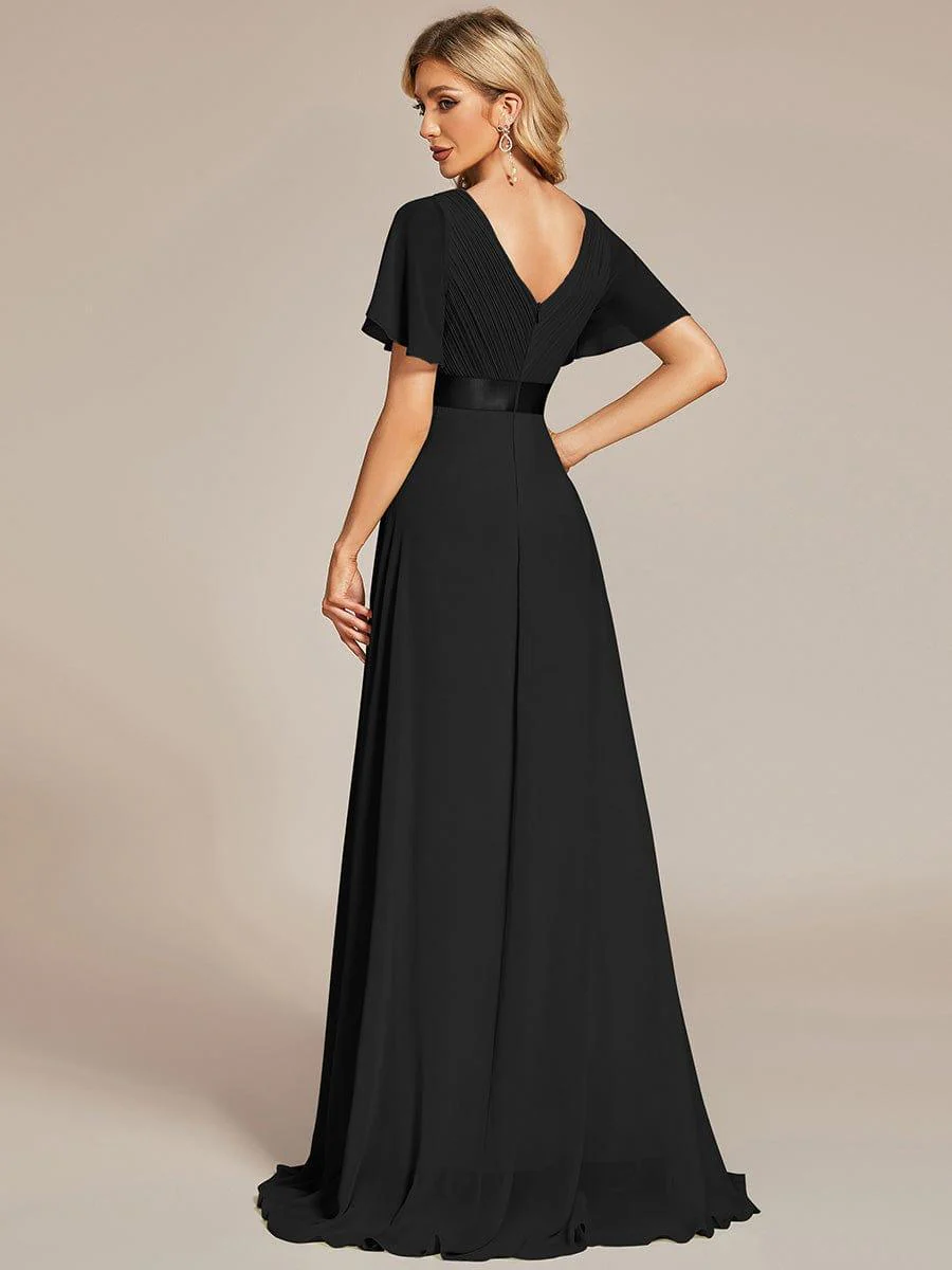 ever MONICA|Long Empire Waist Bridesmaid Dress with Short Flutter Sleeves - Image 69