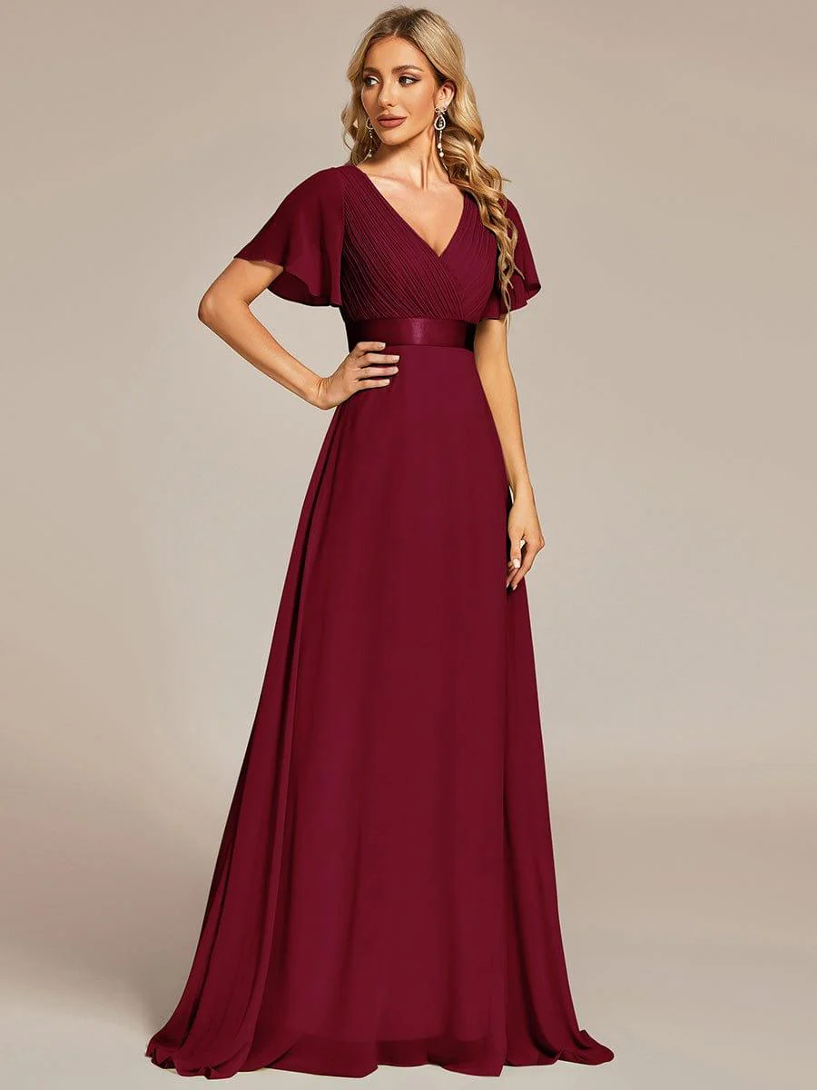 ever MONICA|Long Empire Waist Bridesmaid Dress with Short Flutter Sleeves - Image 7