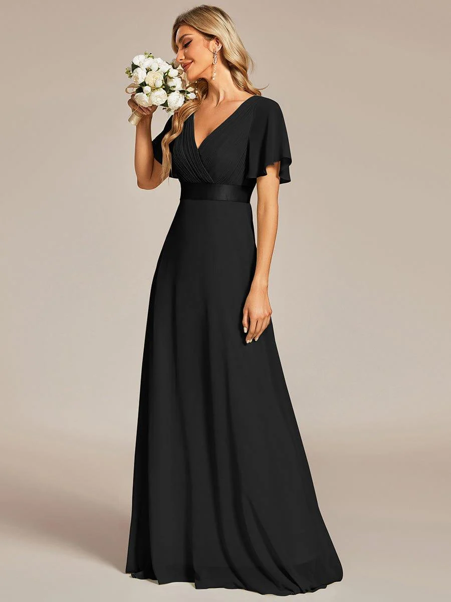ever MONICA|Long Empire Waist Bridesmaid Dress with Short Flutter Sleeves - Image 71