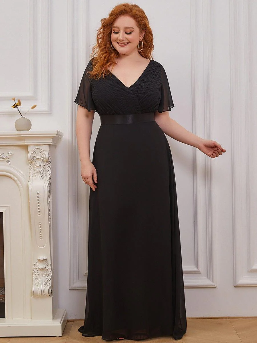 ever MONICA|Long Empire Waist Bridesmaid Dress with Short Flutter Sleeves - Image 73