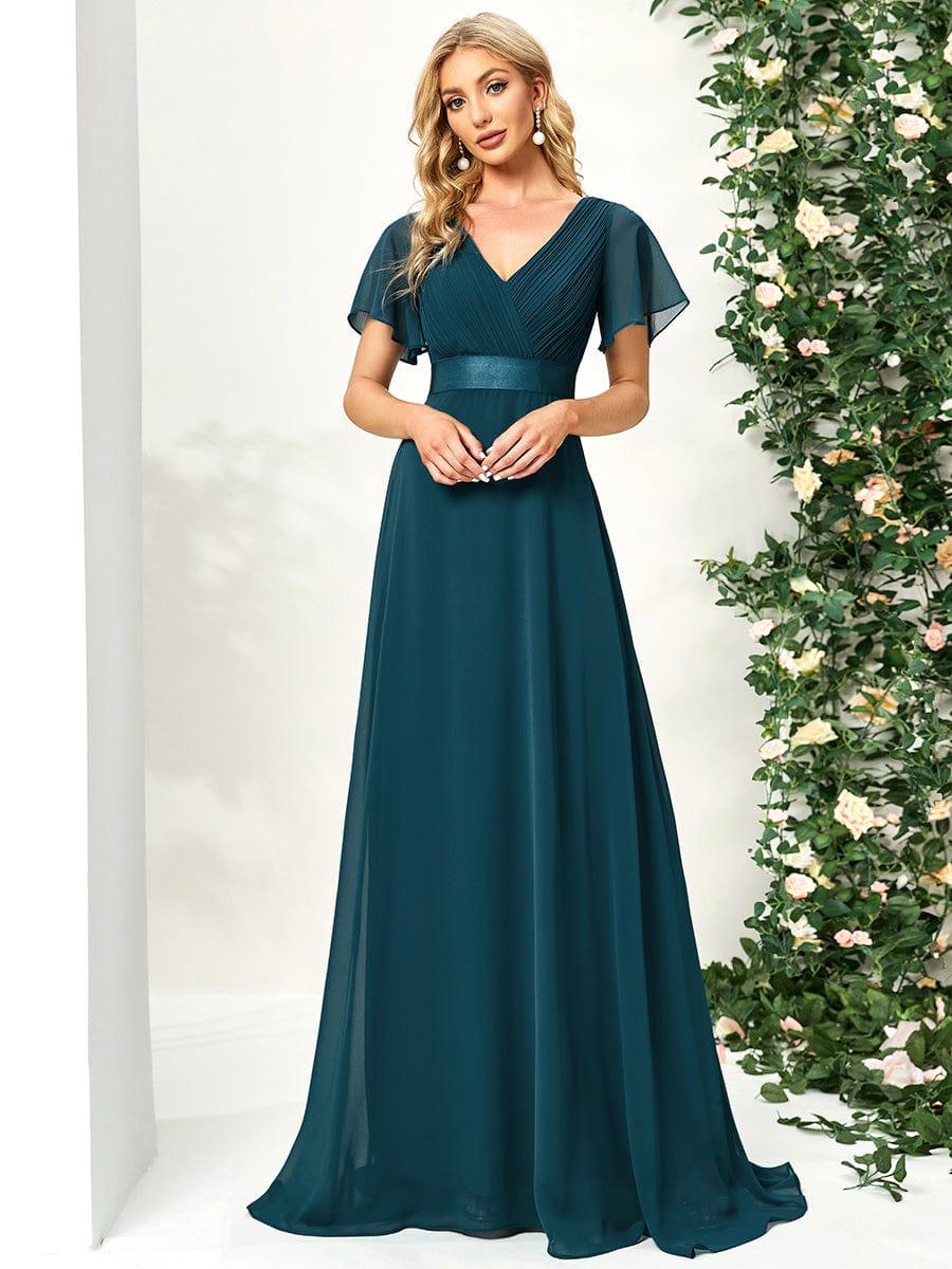 ever MONICA|Long Empire Waist Bridesmaid Dress with Short Flutter Sleeves - Image 76