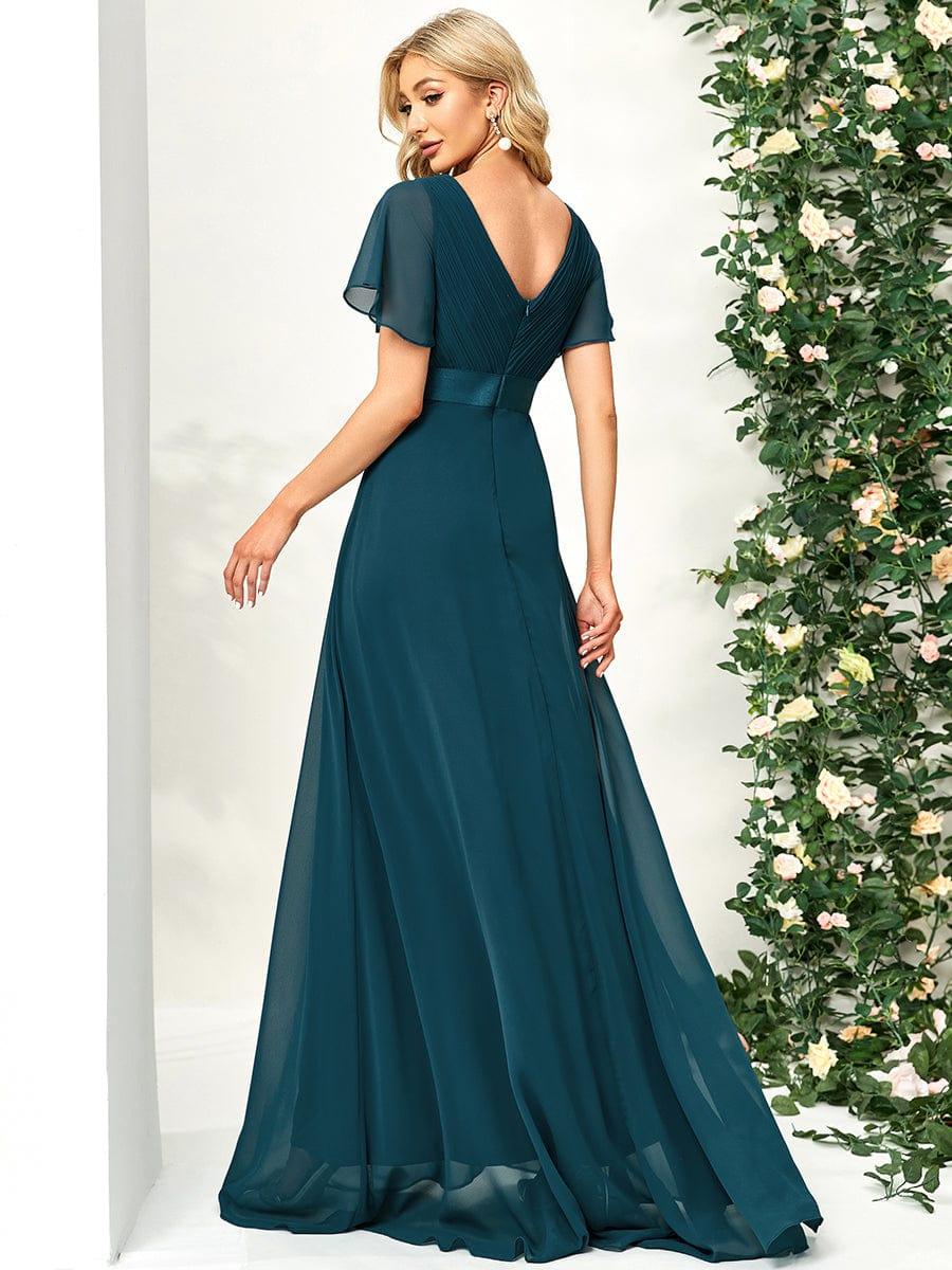 ever MONICA|Long Empire Waist Bridesmaid Dress with Short Flutter Sleeves - Image 77