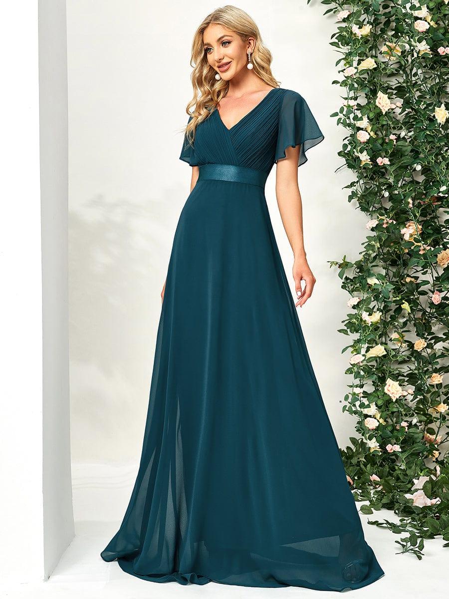 ever MONICA|Long Empire Waist Bridesmaid Dress with Short Flutter Sleeves - Image 78