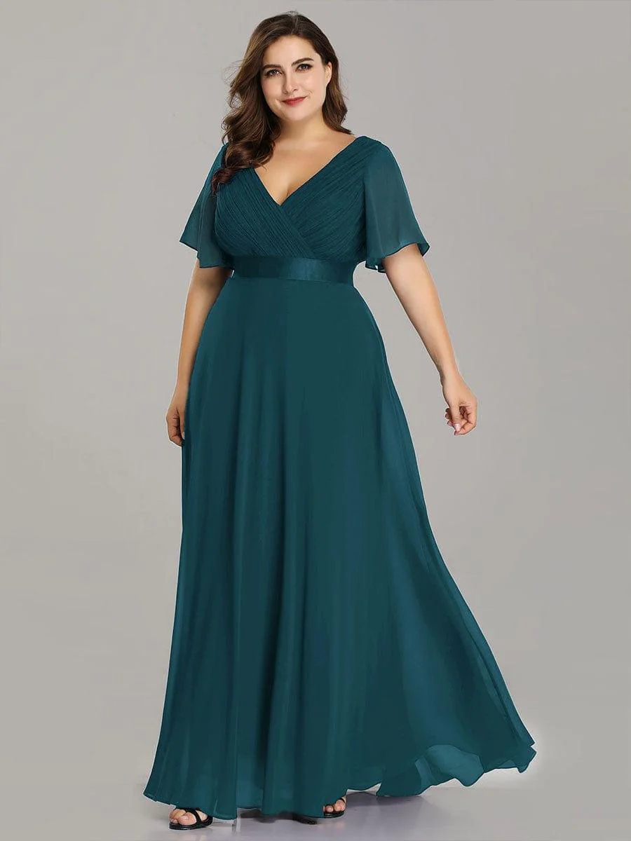 ever MONICA|Long Empire Waist Bridesmaid Dress with Short Flutter Sleeves - Image 83