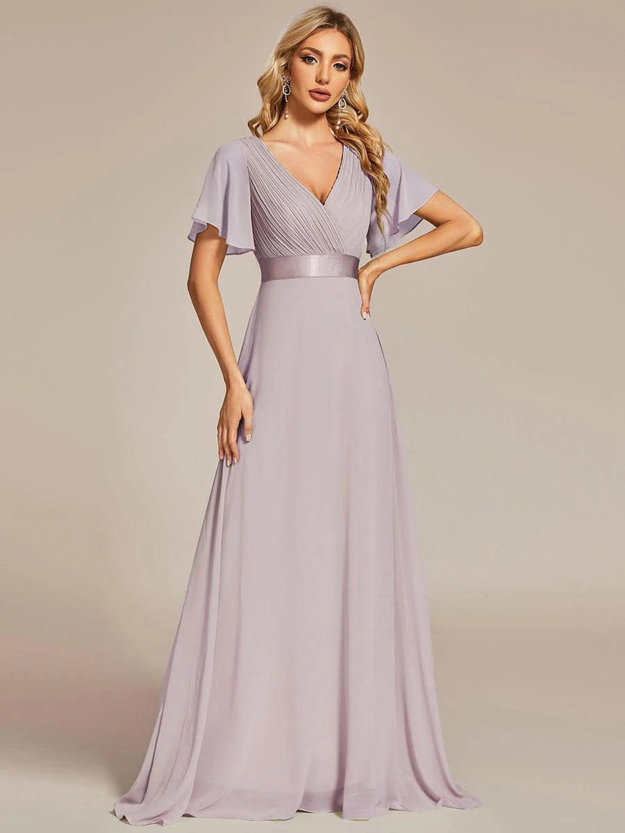 ever MONICA|Long Empire Waist Bridesmaid Dress with Short Flutter Sleeves - Image 89