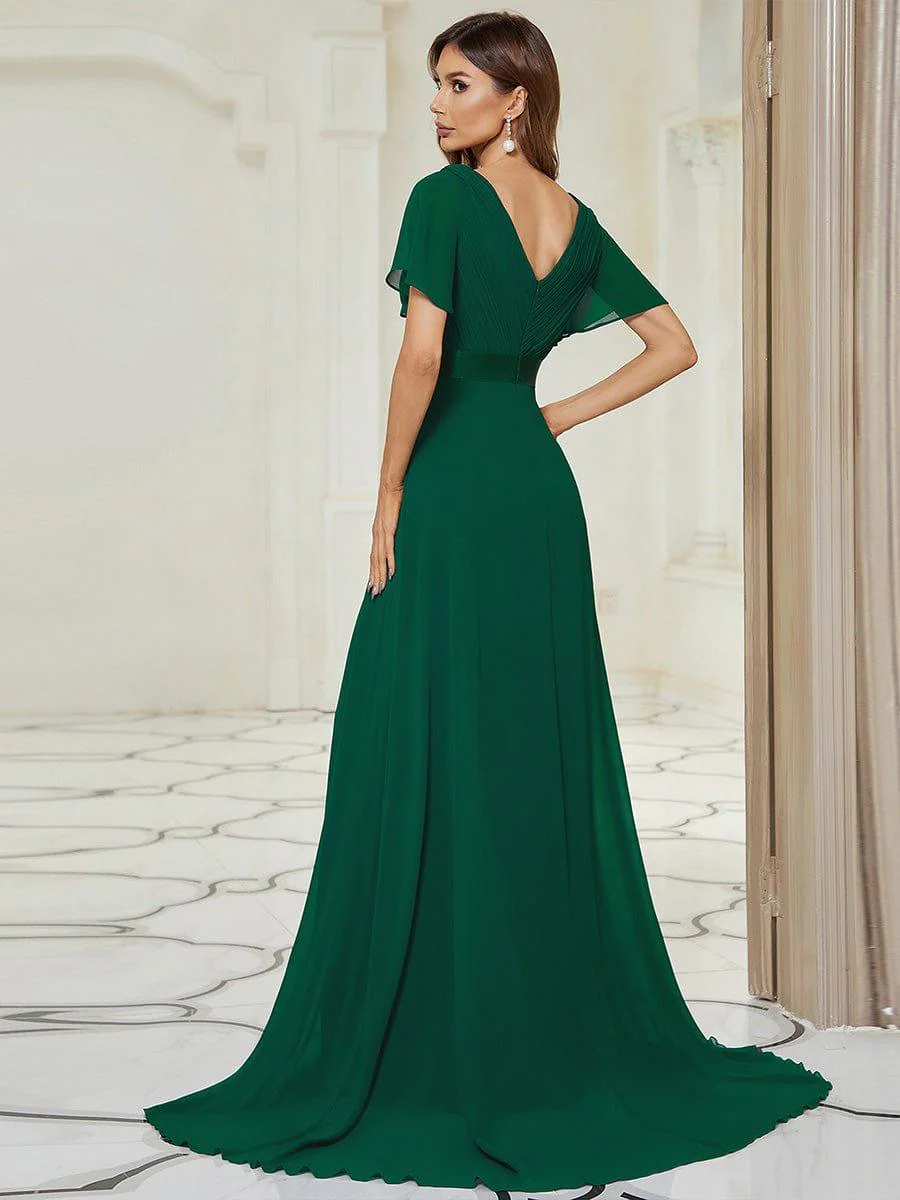 ever MONICA|Long Empire Waist Bridesmaid Dress with Short Flutter Sleeves - Image 9