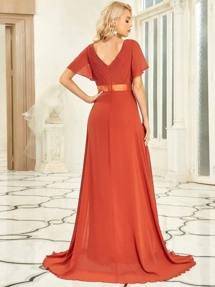ever MONICA|Long Empire Waist Bridesmaid Dress with Short Flutter Sleeves - Image 94