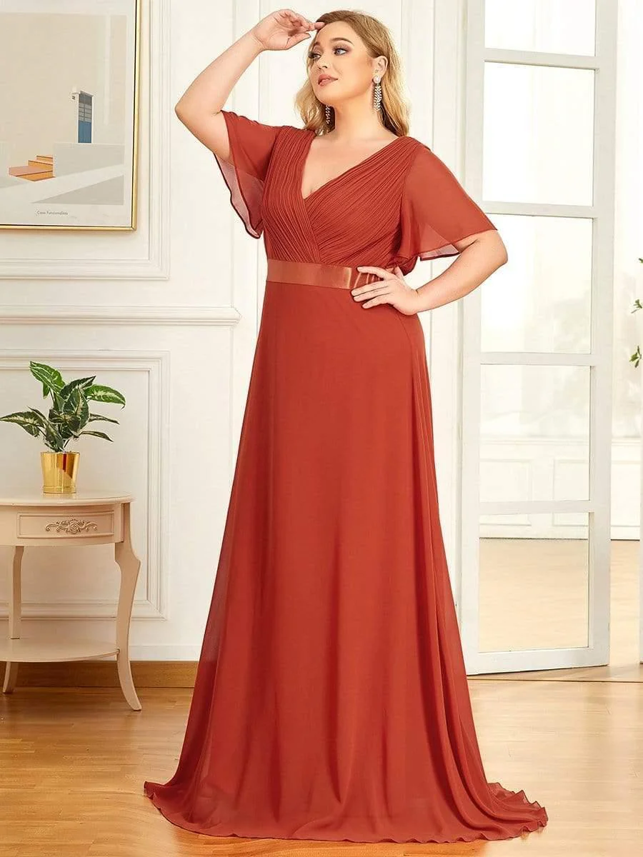ever MONICA|Long Empire Waist Bridesmaid Dress with Short Flutter Sleeves - Image 98