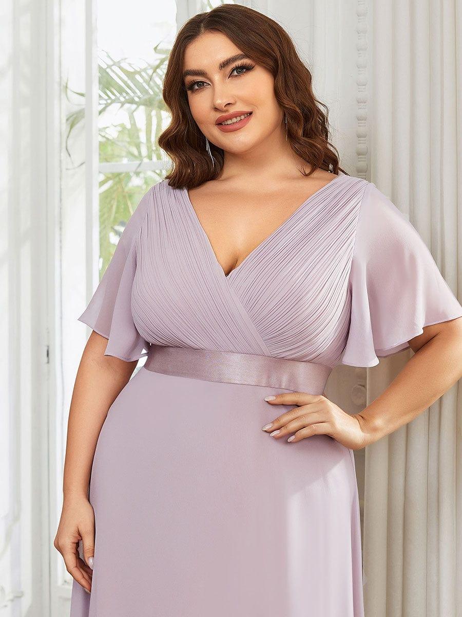 pretty MONICA|Plus Size Long Empire Waist Bridesmaid Dress with Short Flutter Sleeves - Image 102