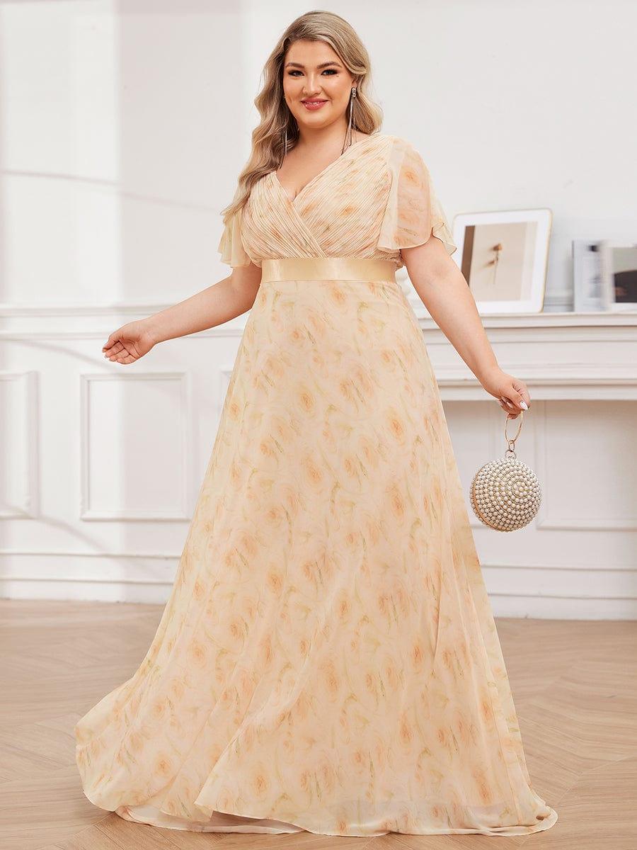 pretty MONICA|Plus Size Long Empire Waist Bridesmaid Dress with Short Flutter Sleeves - Image 141