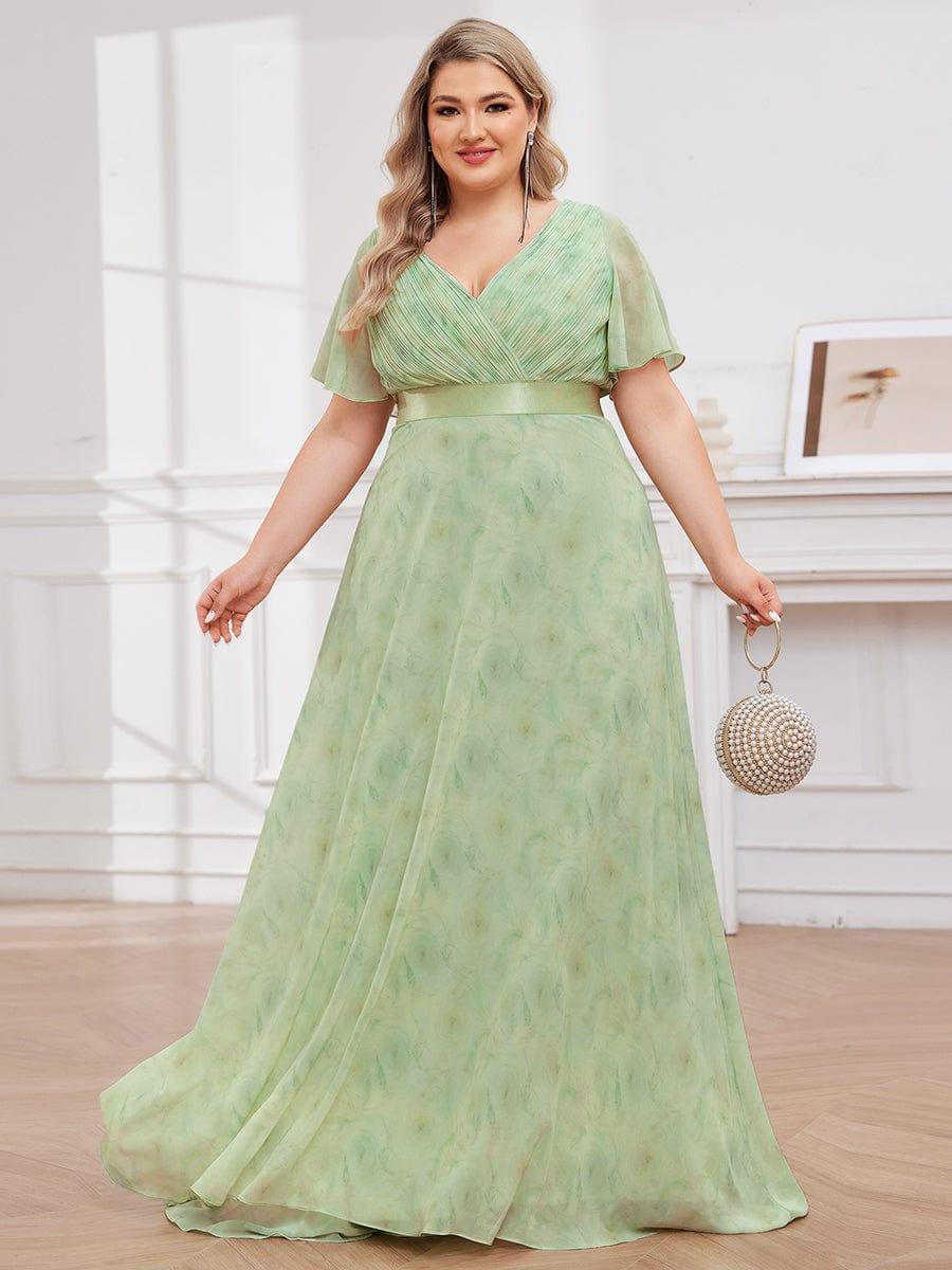 pretty MONICA|Plus Size Long Empire Waist Bridesmaid Dress with Short Flutter Sleeves - Image 155