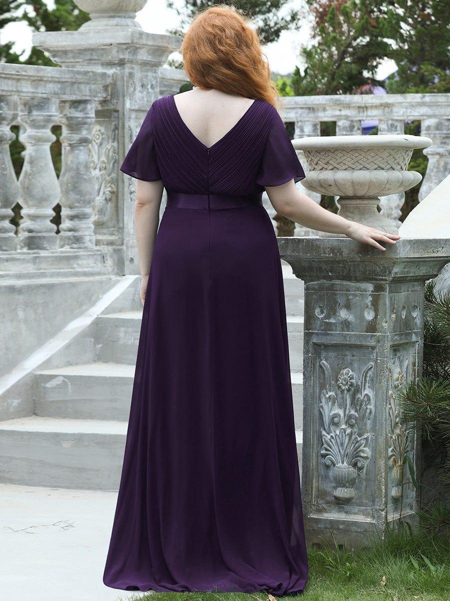 pretty MONICA|Plus Size Long Empire Waist Bridesmaid Dress with Short Flutter Sleeves - Image 18