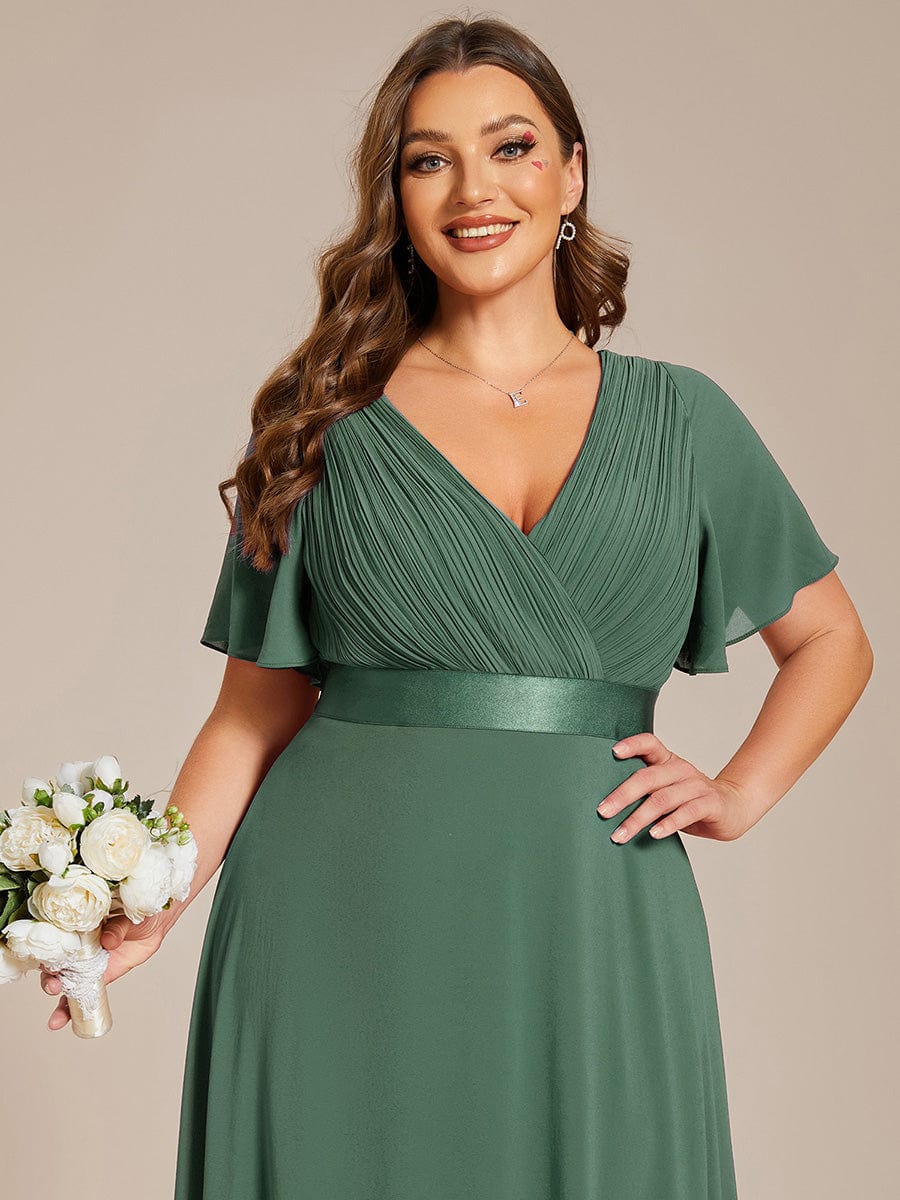 pretty MONICA|Plus Size Long Empire Waist Bridesmaid Dress with Short Flutter Sleeves - Image 185