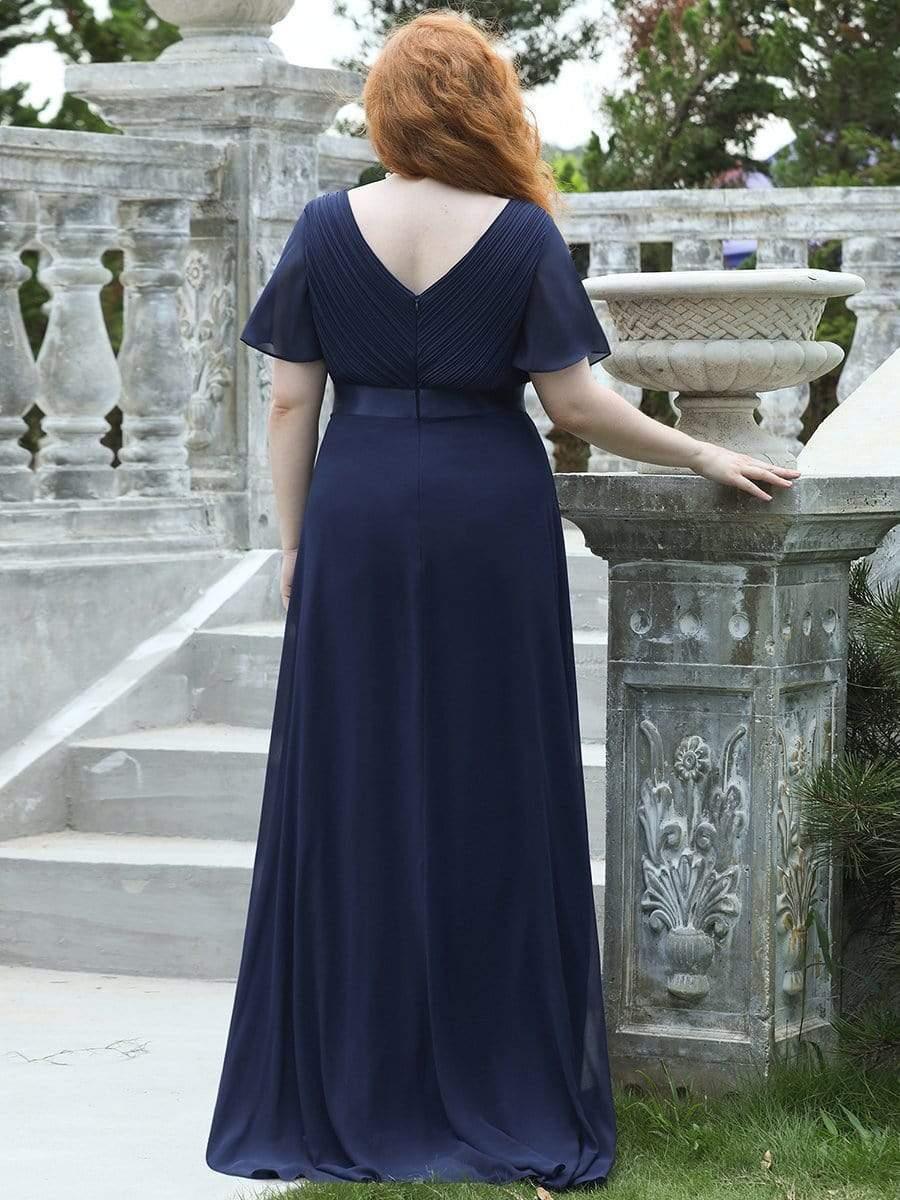 pretty MONICA|Plus Size Long Empire Waist Bridesmaid Dress with Short Flutter Sleeves - Image 29