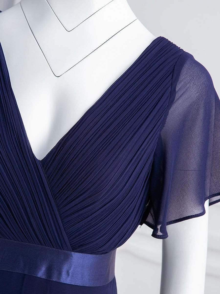 pretty MONICA|Plus Size Long Empire Waist Bridesmaid Dress with Short Flutter Sleeves - Image 32