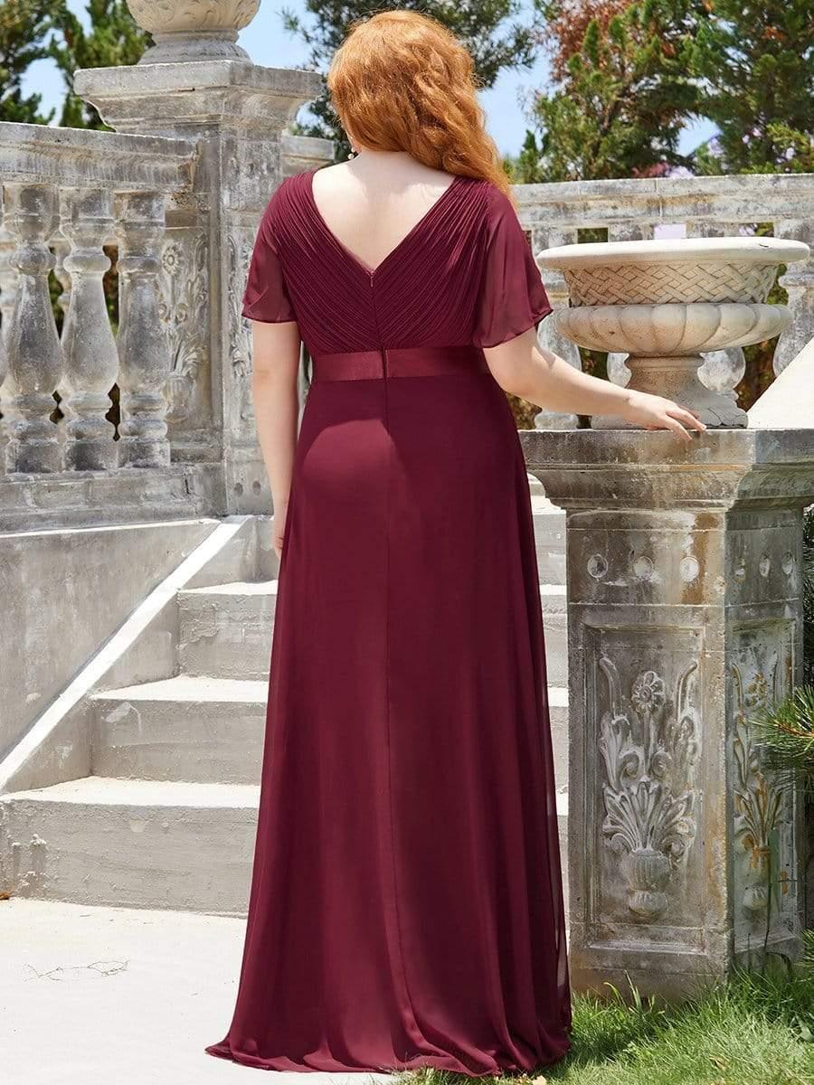 pretty MONICA|Plus Size Long Empire Waist Bridesmaid Dress with Short Flutter Sleeves - Image 4