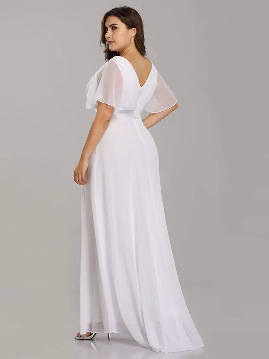 pretty MONICA|Plus Size Long Empire Waist Bridesmaid Dress with Short Flutter Sleeves - Image 40