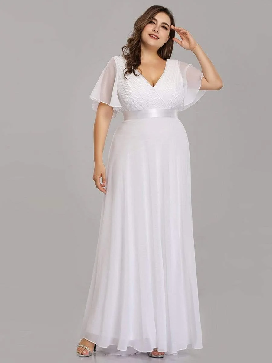 pretty MONICA|Plus Size Long Empire Waist Bridesmaid Dress with Short Flutter Sleeves - Image 41
