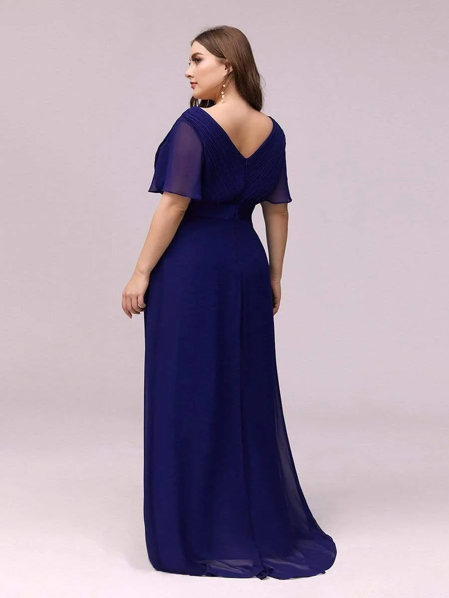 pretty MONICA|Plus Size Long Empire Waist Bridesmaid Dress with Short Flutter Sleeves - Image 48