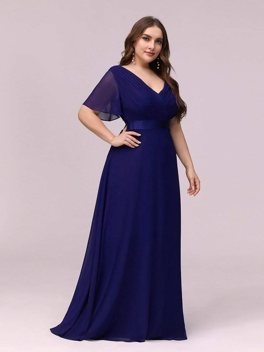 pretty MONICA|Plus Size Long Empire Waist Bridesmaid Dress with Short Flutter Sleeves - Image 49