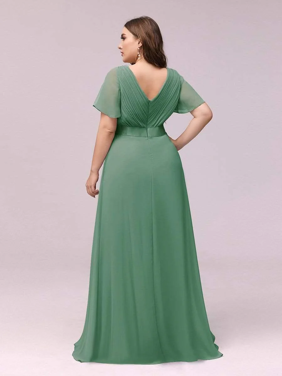 pretty MONICA|Plus Size Long Empire Waist Bridesmaid Dress with Short Flutter Sleeves - Image 54