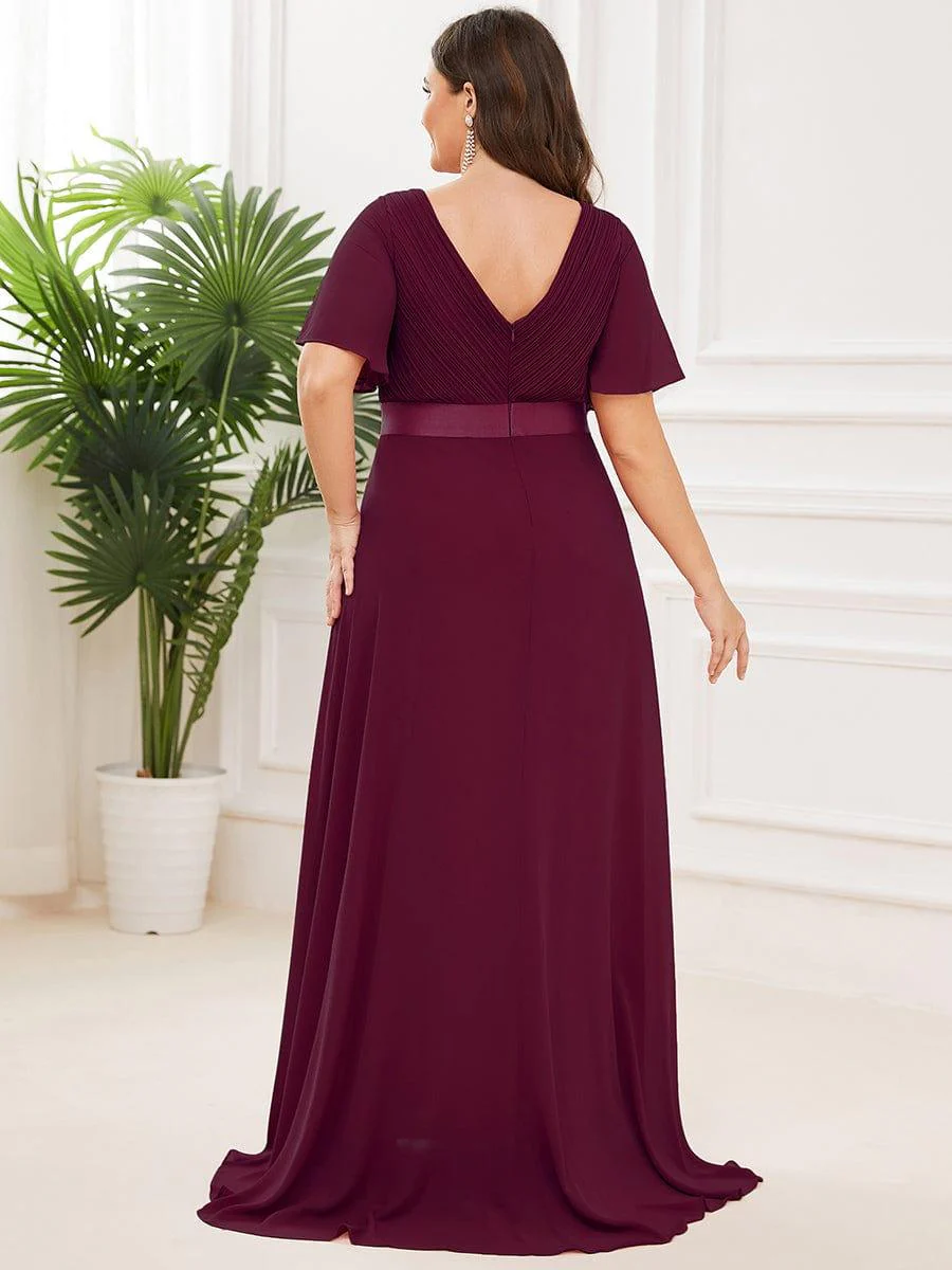 pretty MONICA|Plus Size Long Empire Waist Bridesmaid Dress with Short Flutter Sleeves - Image 77