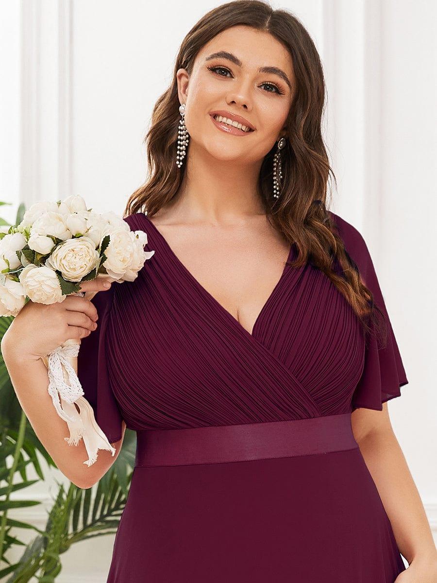 pretty MONICA|Plus Size Long Empire Waist Bridesmaid Dress with Short Flutter Sleeves - Image 78
