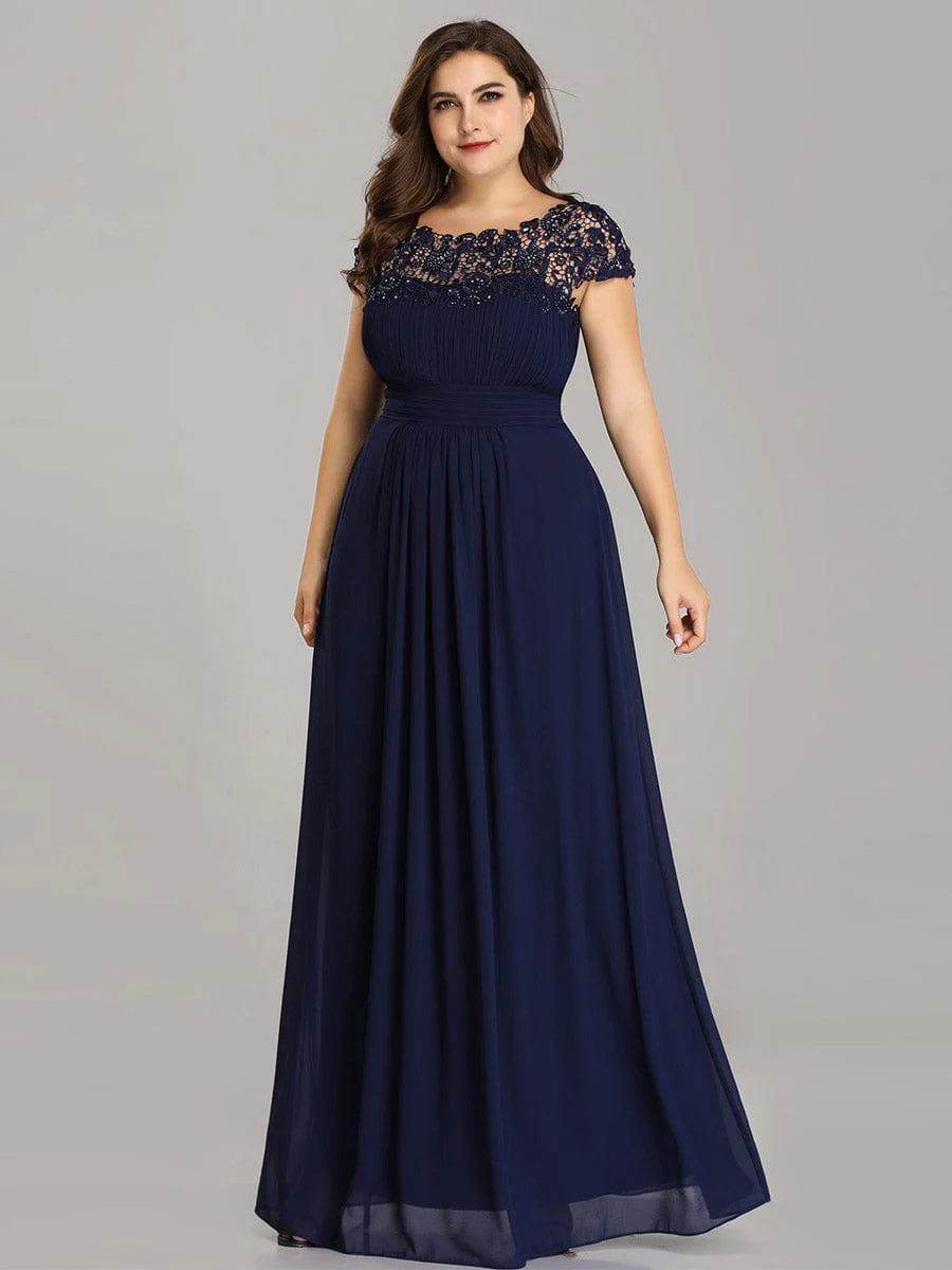 Flattering A-Line Chiffon Lace Evening Dress for Wedding with Cap Sleeve(Final Sale) - Image 10