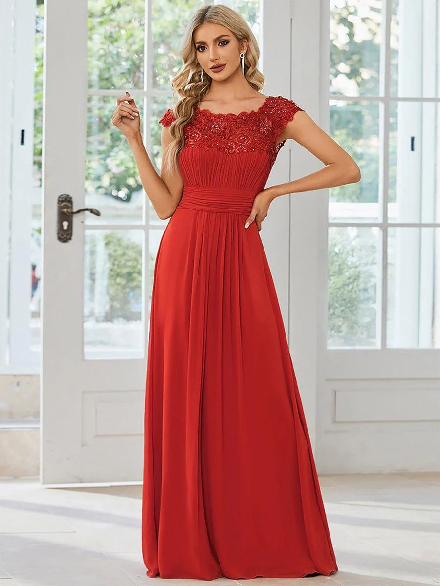 Flattering A-Line Chiffon Lace Evening Dress for Wedding with Cap Sleeve(Final Sale) - Image 107