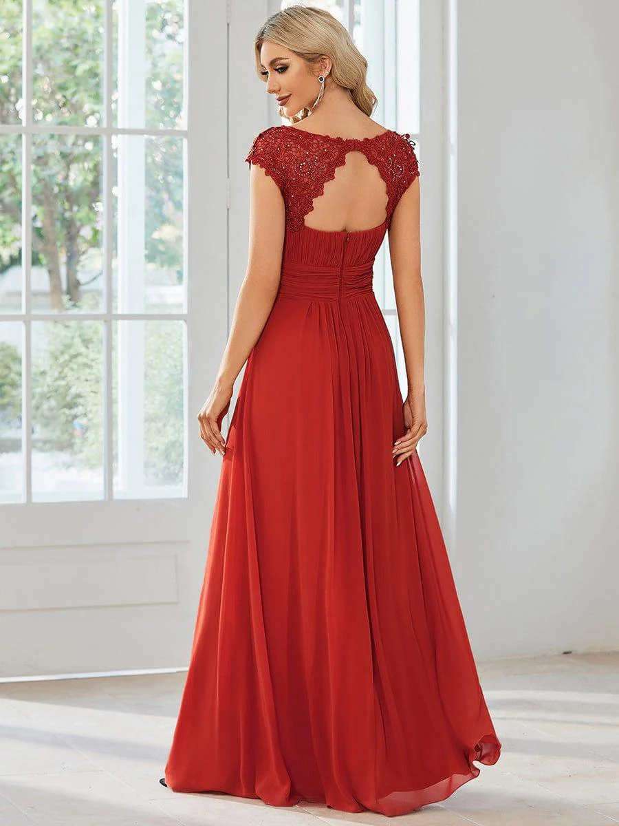 Flattering A-Line Chiffon Lace Evening Dress for Wedding with Cap Sleeve(Final Sale) - Image 108