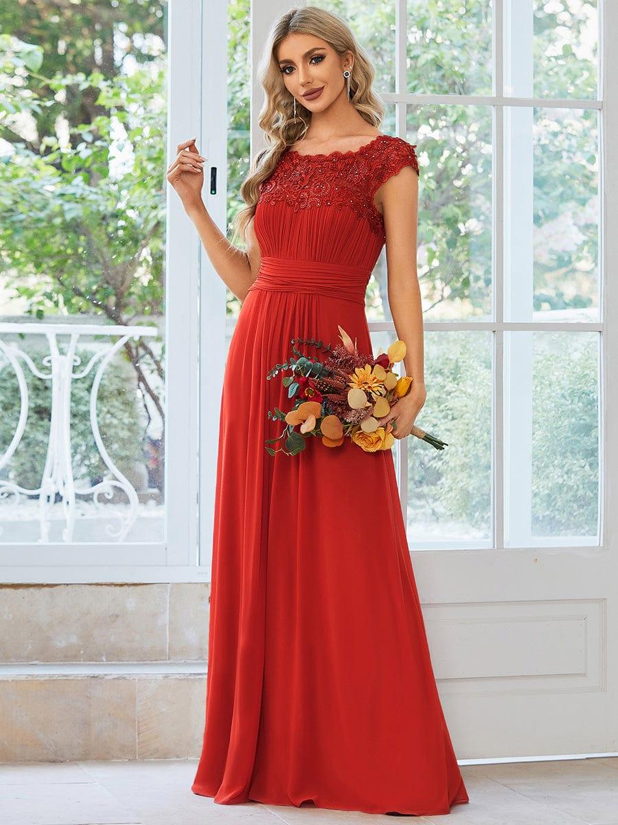 Flattering A-Line Chiffon Lace Evening Dress for Wedding with Cap Sleeve(Final Sale) - Image 110