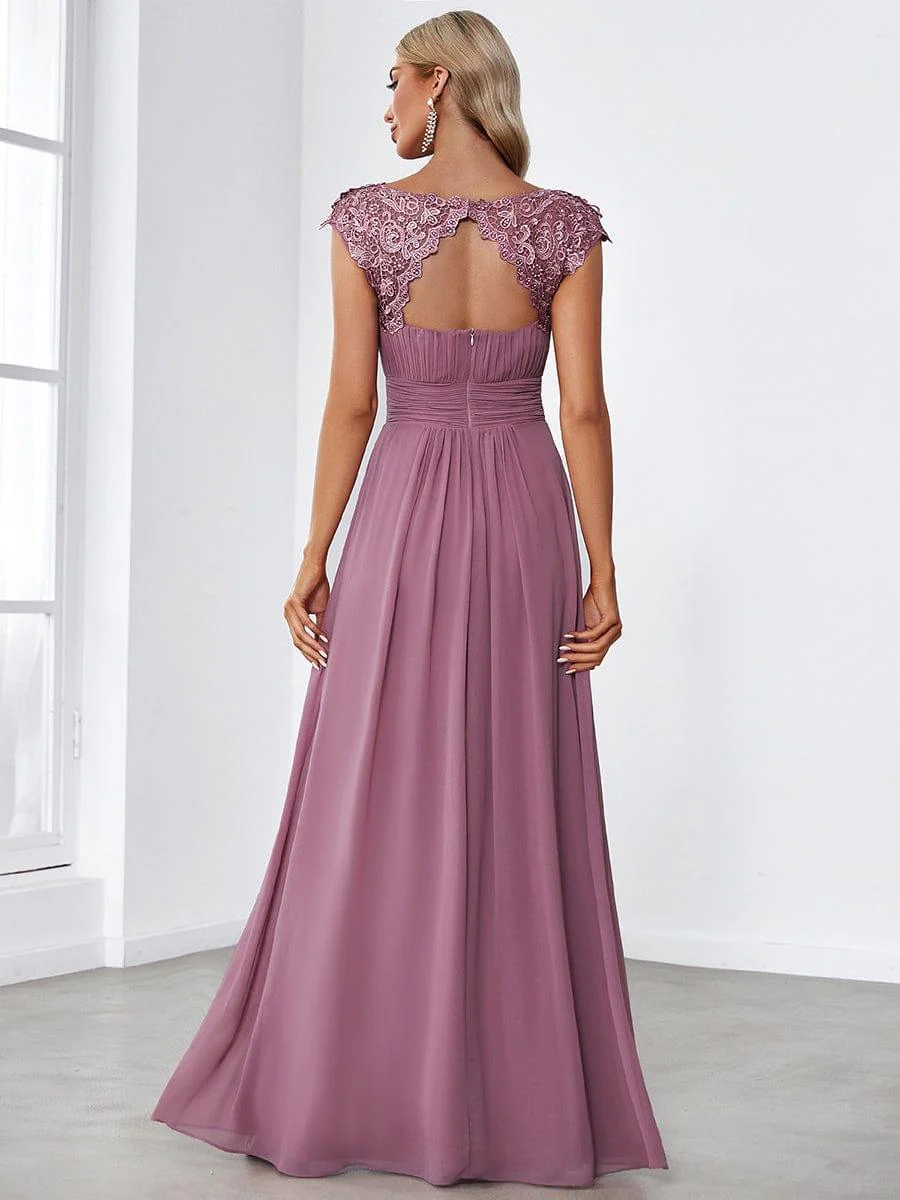 Flattering A-Line Chiffon Lace Evening Dress for Wedding with Cap Sleeve(Final Sale) - Image 13