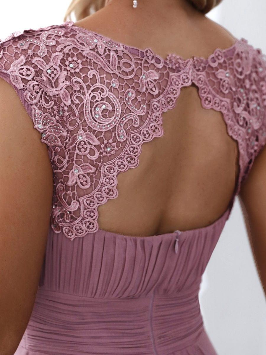 Flattering A-Line Chiffon Lace Evening Dress for Wedding with Cap Sleeve(Final Sale) - Image 15