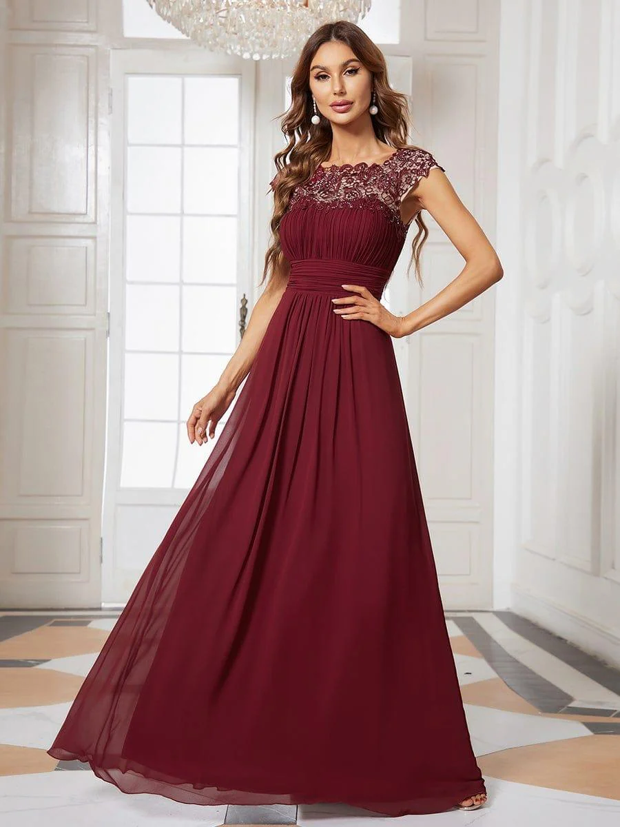Flattering A-Line Chiffon Lace Evening Dress for Wedding with Cap Sleeve(Final Sale) - Image 19