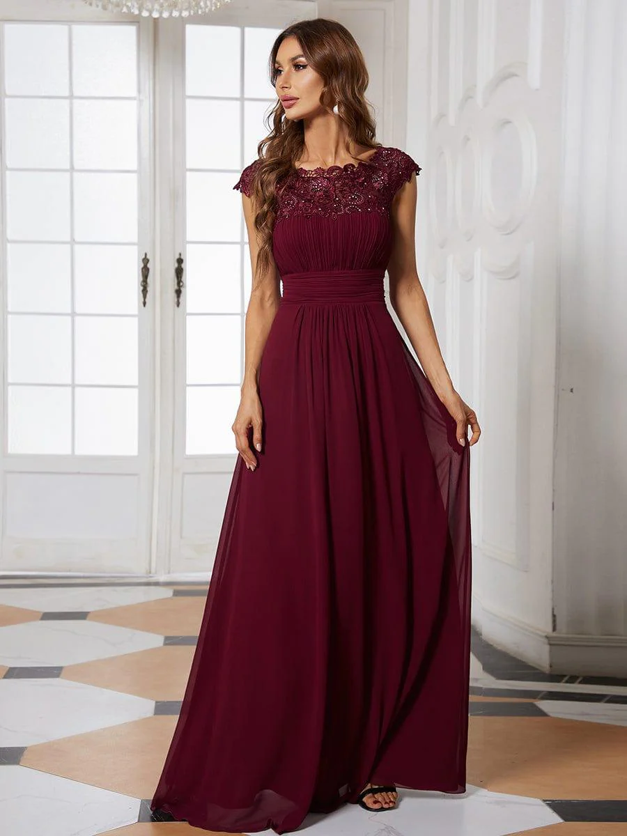 Flattering A-Line Chiffon Lace Evening Dress for Wedding with Cap Sleeve(Final Sale) - Image 3