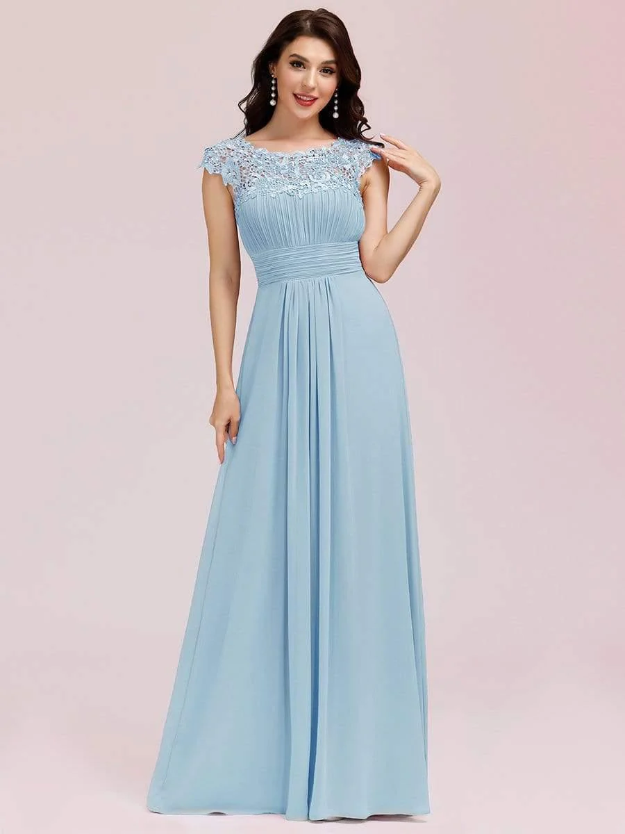 Flattering A-Line Chiffon Lace Evening Dress for Wedding with Cap Sleeve(Final Sale) - Image 30