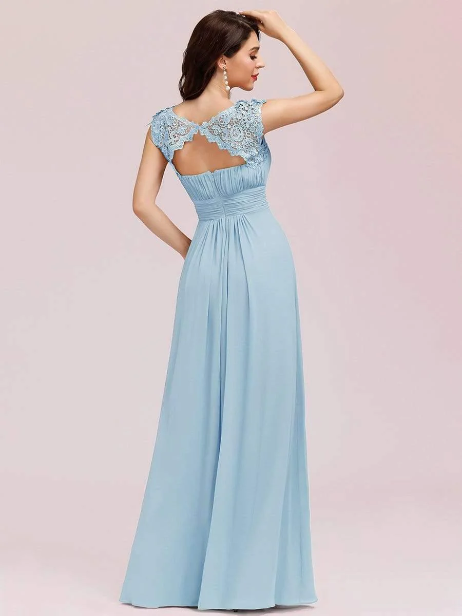 Flattering A-Line Chiffon Lace Evening Dress for Wedding with Cap Sleeve(Final Sale) - Image 31