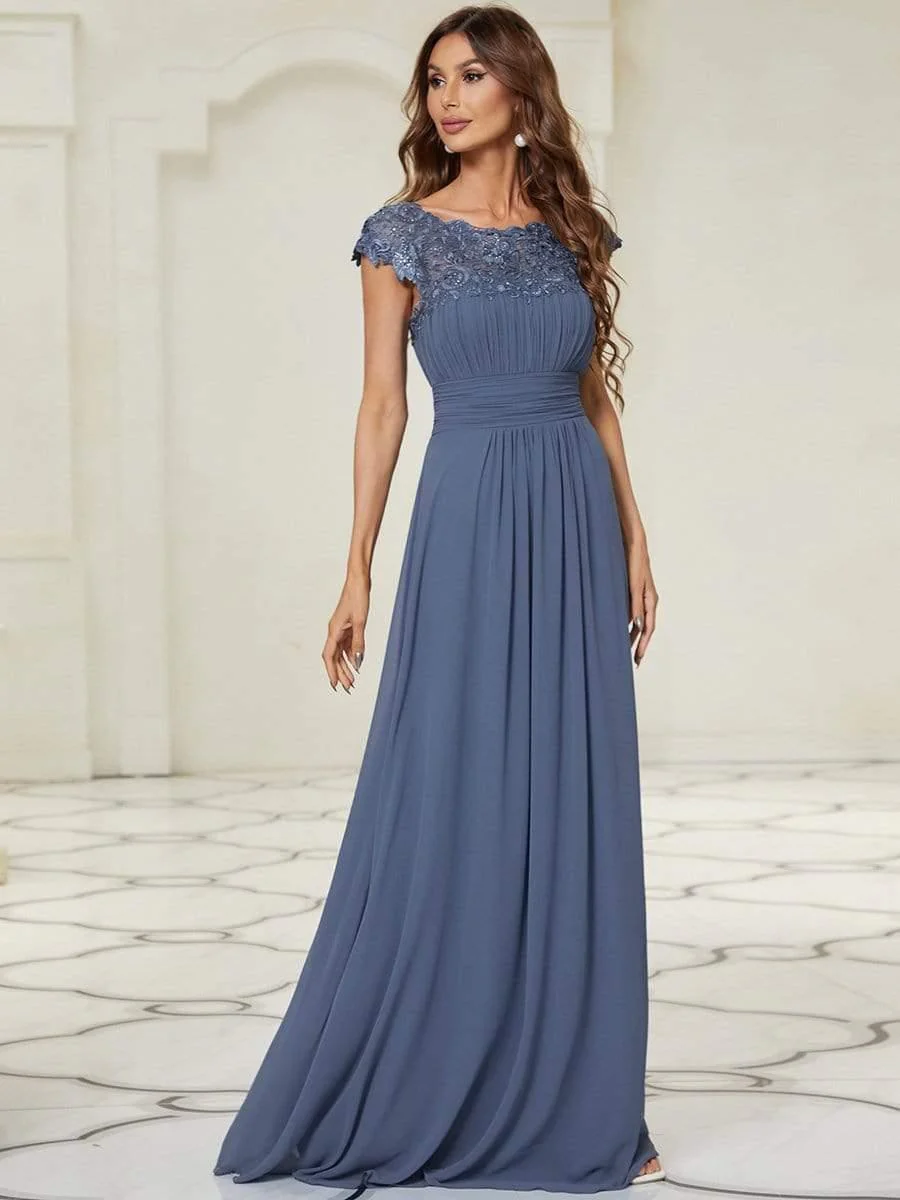 Flattering A-Line Chiffon Lace Evening Dress for Wedding with Cap Sleeve(Final Sale) - Image 36