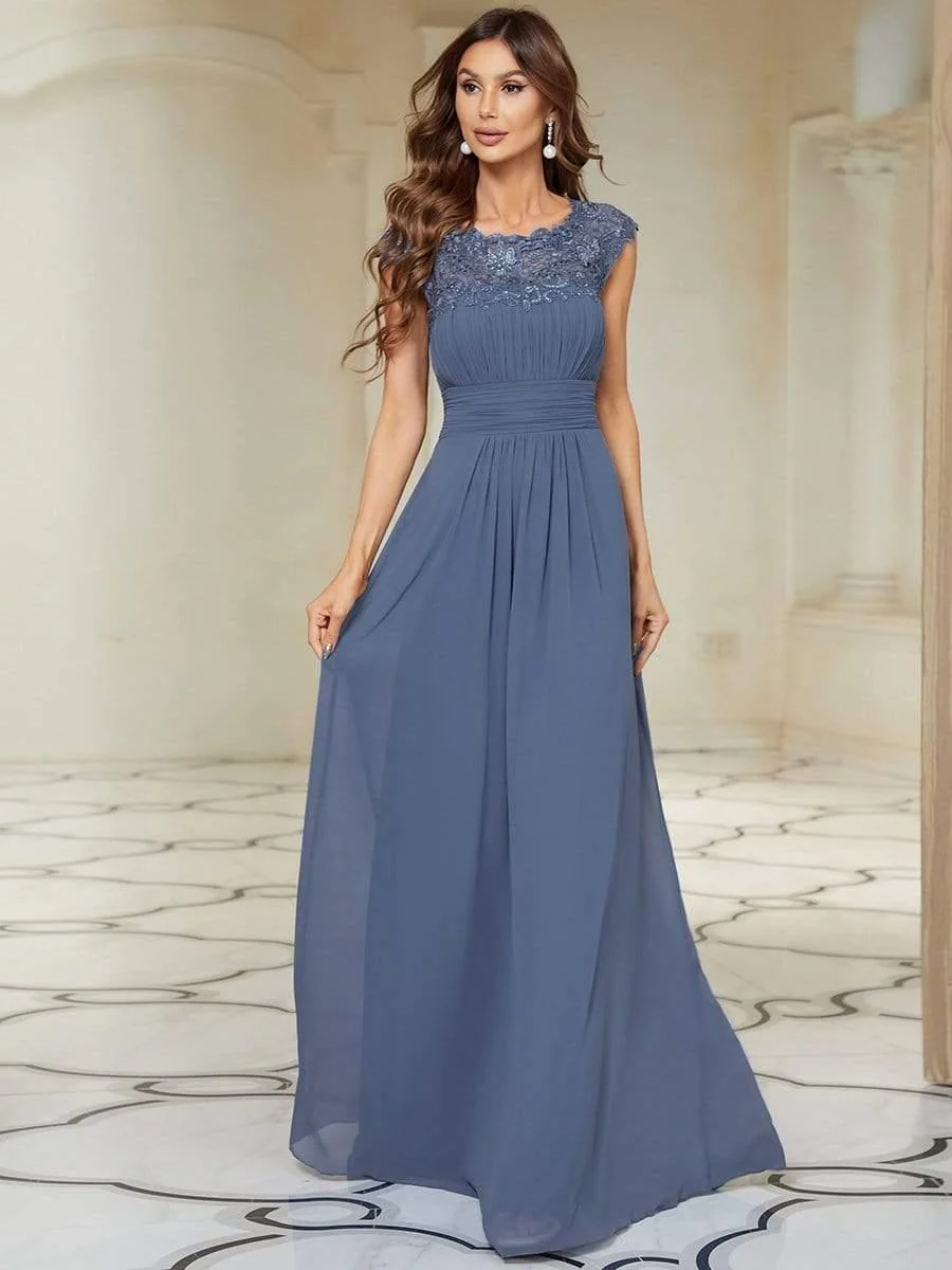Flattering A-Line Chiffon Lace Evening Dress for Wedding with Cap Sleeve(Final Sale) - Image 37