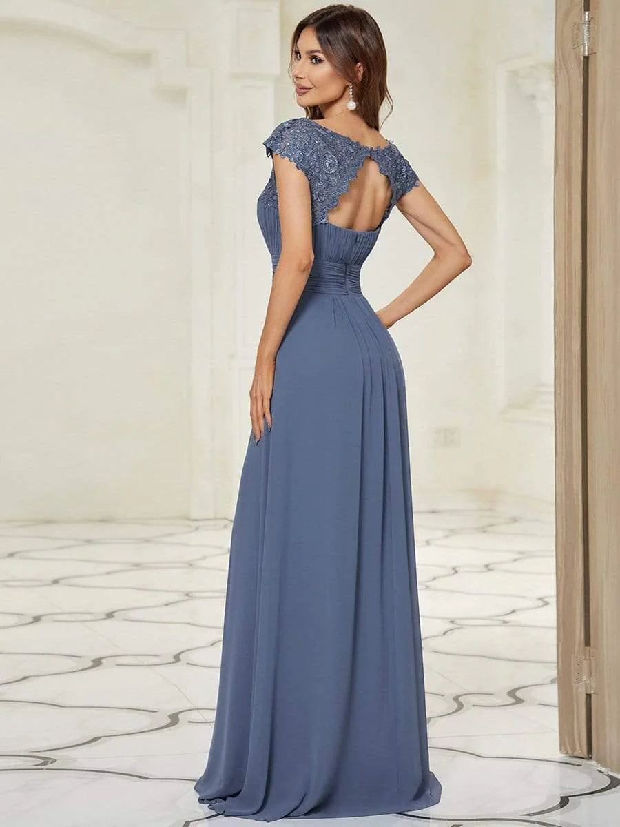 Flattering A-Line Chiffon Lace Evening Dress for Wedding with Cap Sleeve(Final Sale) - Image 38