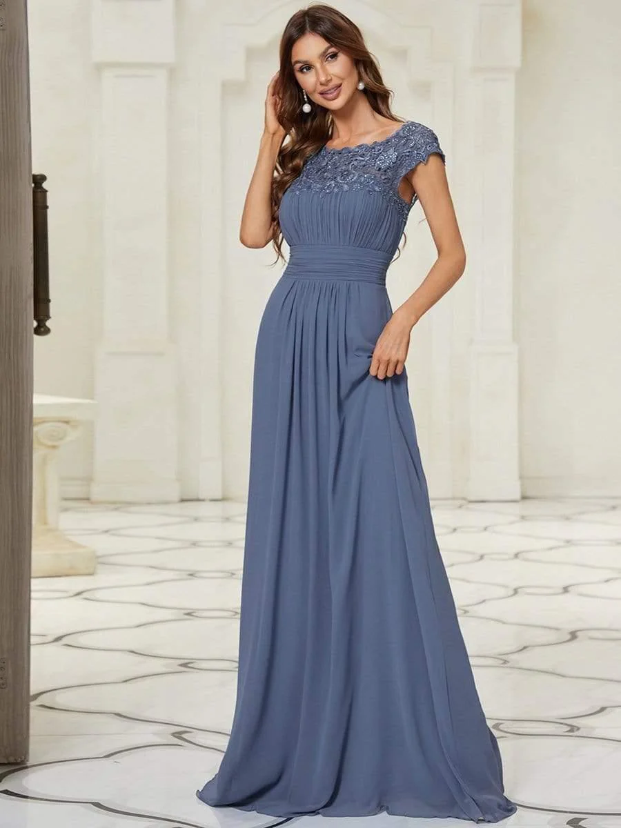 Flattering A-Line Chiffon Lace Evening Dress for Wedding with Cap Sleeve(Final Sale) - Image 39