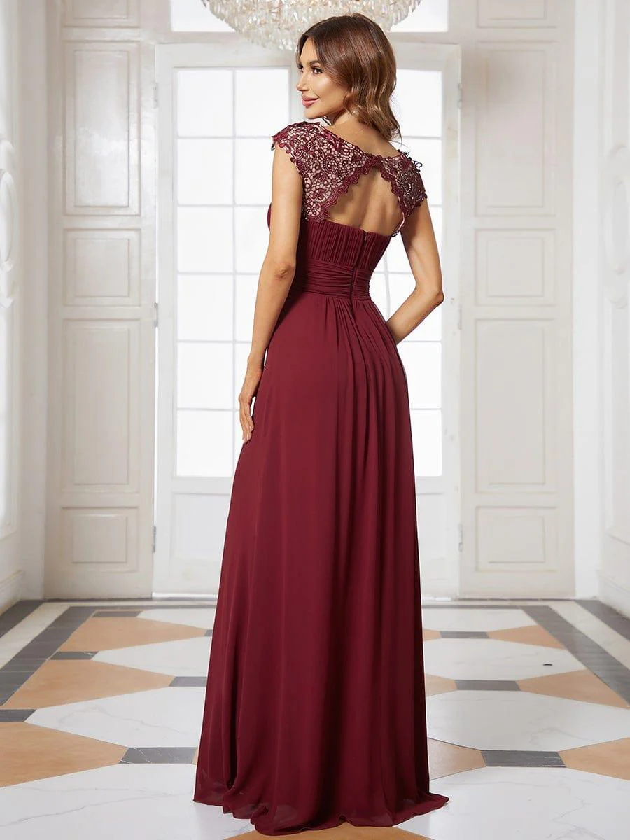 Flattering A-Line Chiffon Lace Evening Dress for Wedding with Cap Sleeve(Final Sale) - Image 4