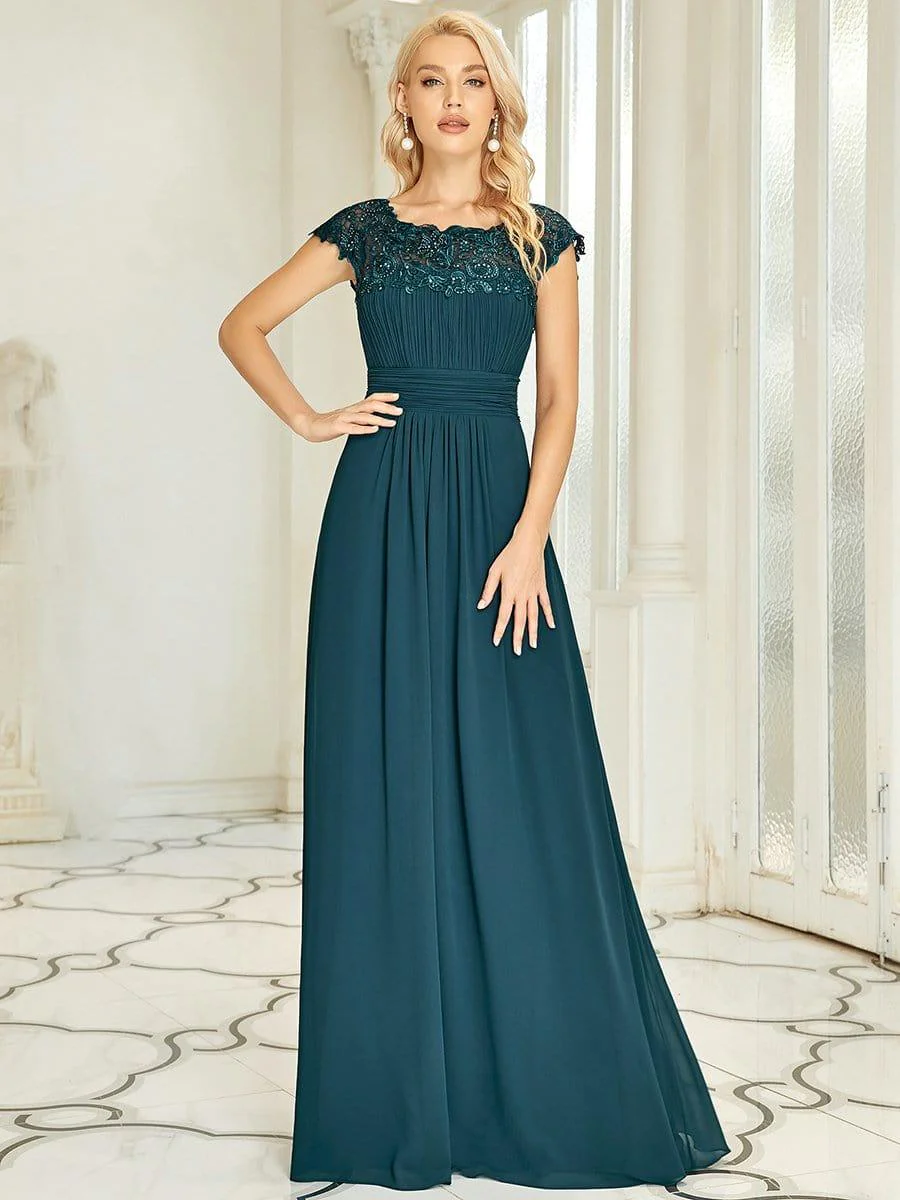 Flattering A-Line Chiffon Lace Evening Dress for Wedding with Cap Sleeve(Final Sale) - Image 44