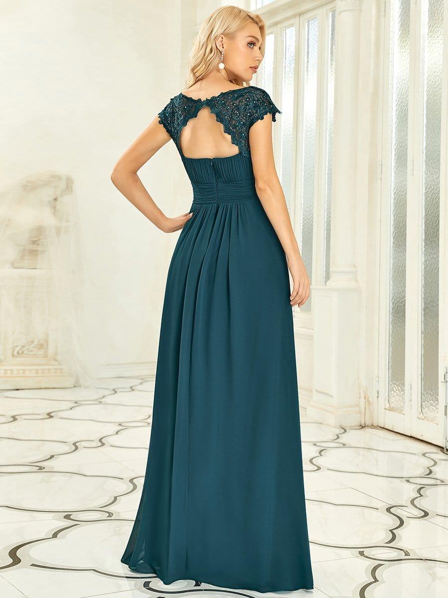 Flattering A-Line Chiffon Lace Evening Dress for Wedding with Cap Sleeve(Final Sale) - Image 45