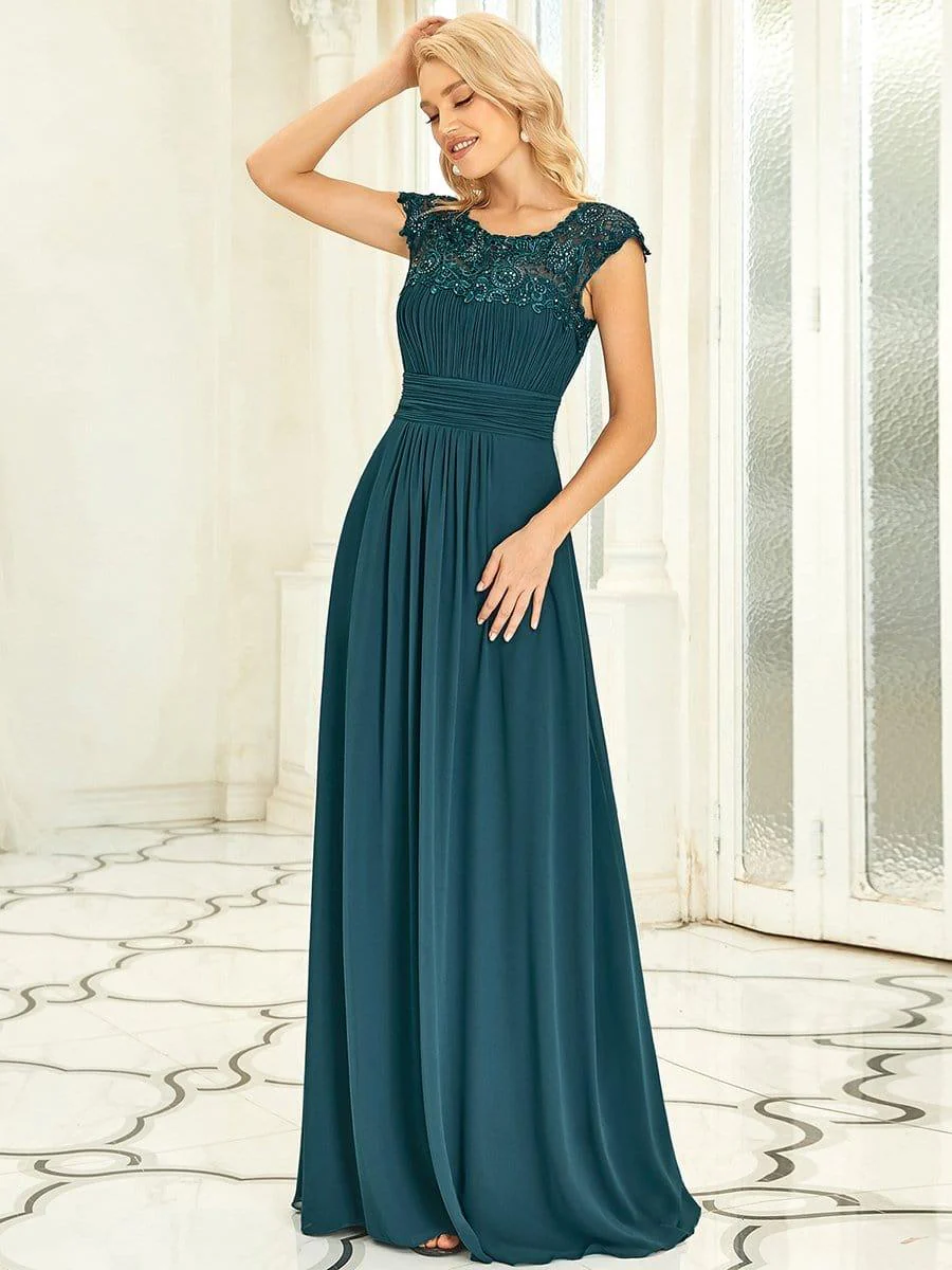 Flattering A-Line Chiffon Lace Evening Dress for Wedding with Cap Sleeve(Final Sale) - Image 46