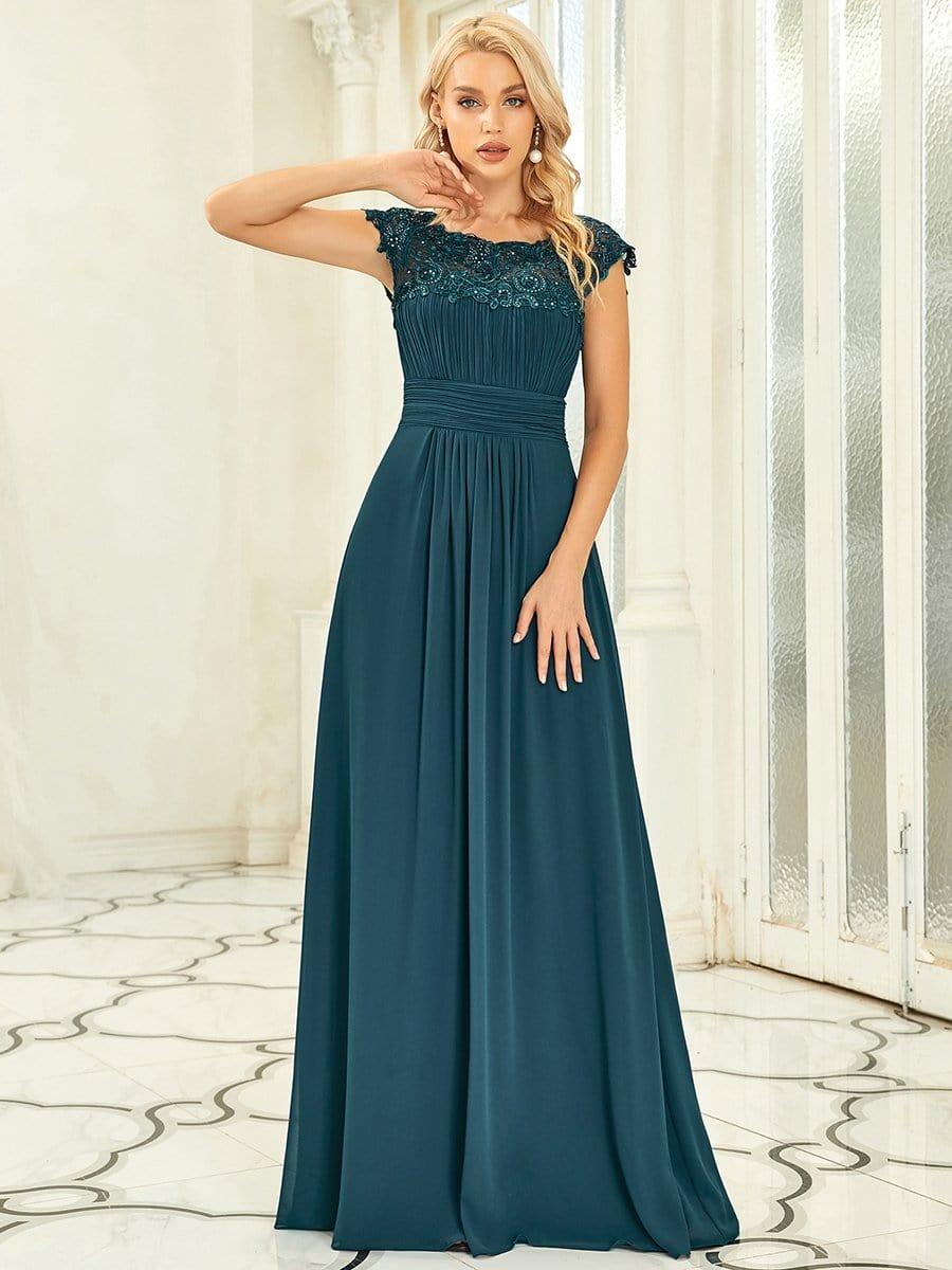 Flattering A-Line Chiffon Lace Evening Dress for Wedding with Cap Sleeve(Final Sale) - Image 47