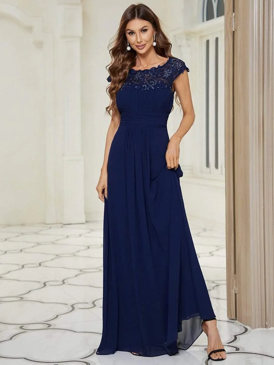 Flattering A-Line Chiffon Lace Evening Dress for Wedding with Cap Sleeve(Final Sale) - Image 5