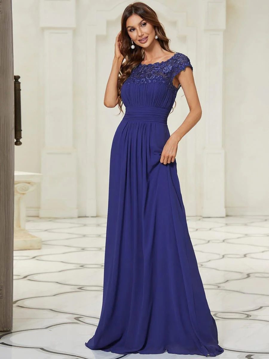 Flattering A-Line Chiffon Lace Evening Dress for Wedding with Cap Sleeve(Final Sale) - Image 51