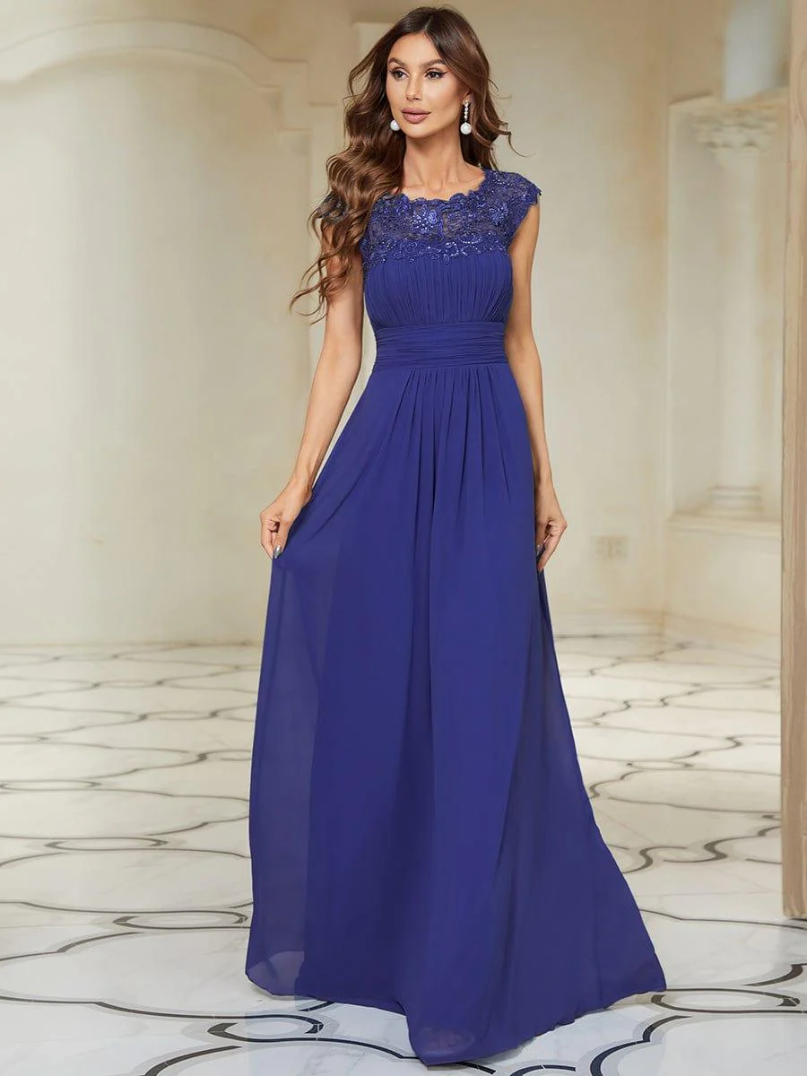 Flattering A-Line Chiffon Lace Evening Dress for Wedding with Cap Sleeve(Final Sale) - Image 53